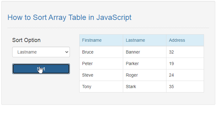 How To Sort Array Table With Options In Javascript Sourcecodester